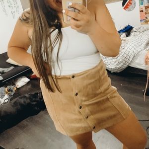 Tan suede button up skirt